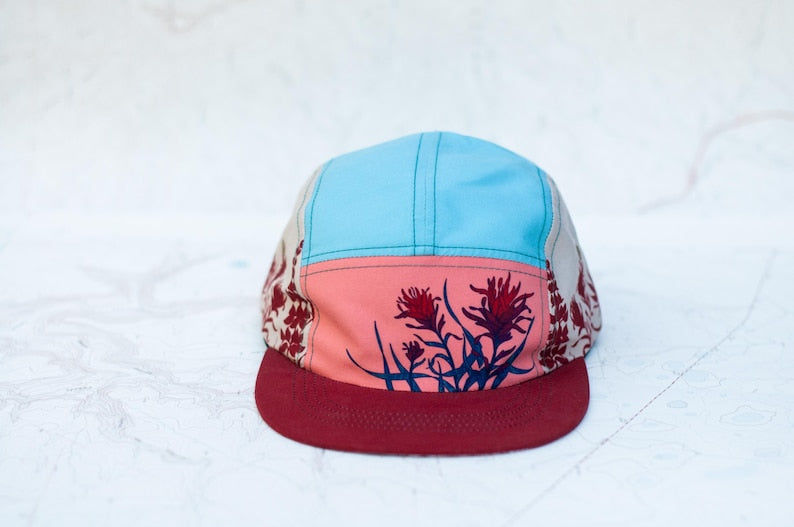 Paintbrush Print 5 Panel Hat, Flat Brim, Mountain Trail