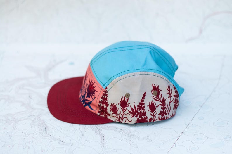 Paintbrush Print 5 Panel Hat, Flat Brim, Mountain Trail