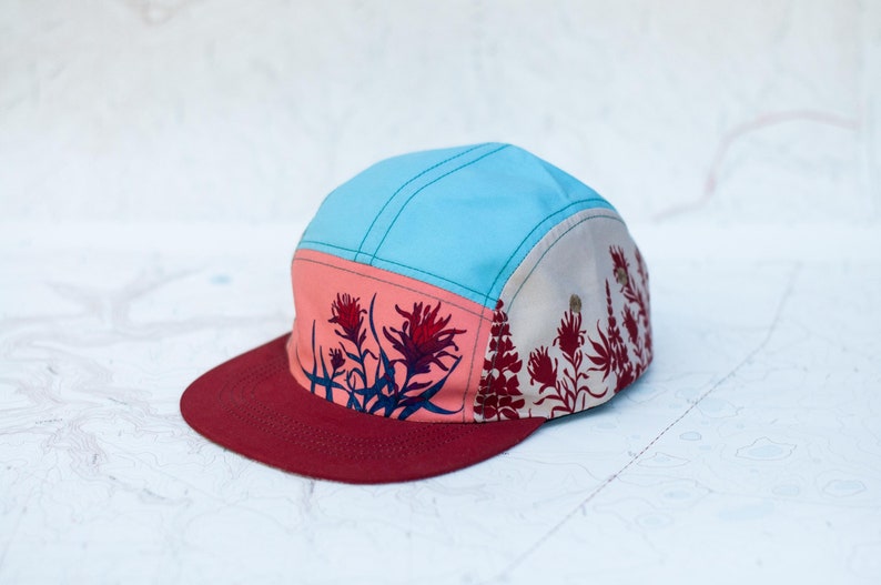 Paintbrush Print 5 Panel Hat, Flat Brim, Mountain Trail