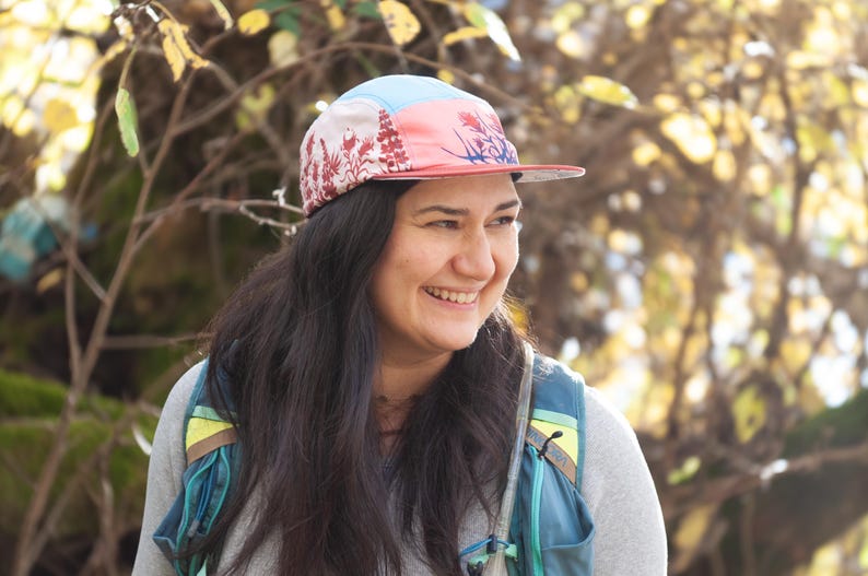 Paintbrush Print 5 Panel Hat, Flat Brim, Mountain Trail