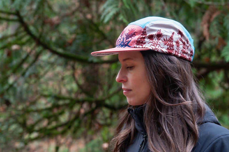 Paintbrush Print 5 Panel Hat, Flat Brim, Mountain Trail