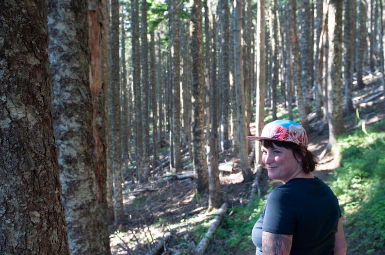 Paintbrush Print 5 Panel Hat, Flat Brim, Mountain Trail