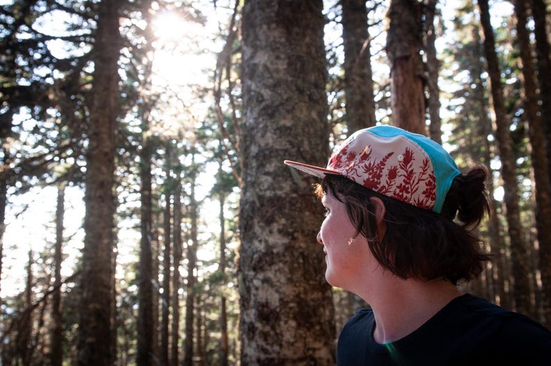 Paintbrush Print 5 Panel Hat, Flat Brim, Mountain Trail